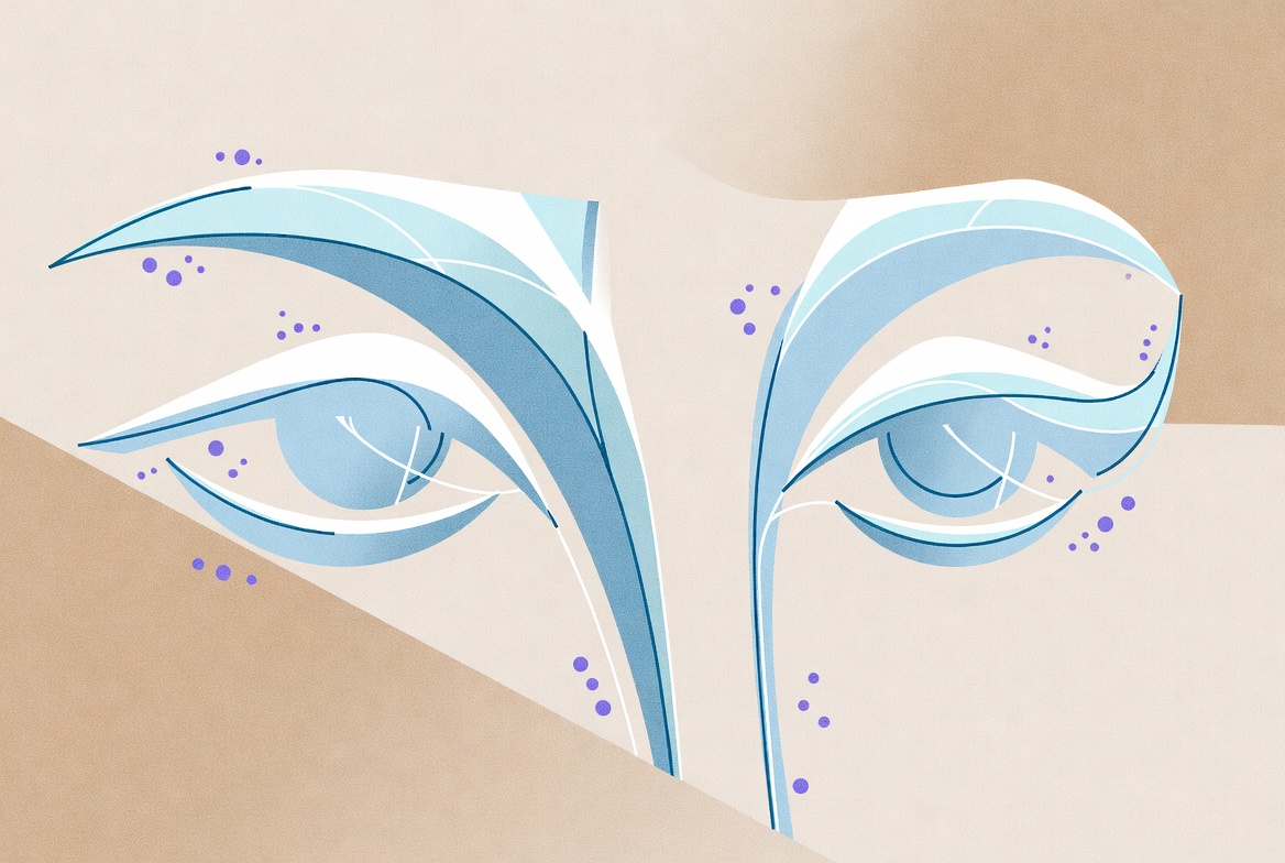 Ilustração abstrata de olhos com linhas de gelo e lavanda - Oculaks